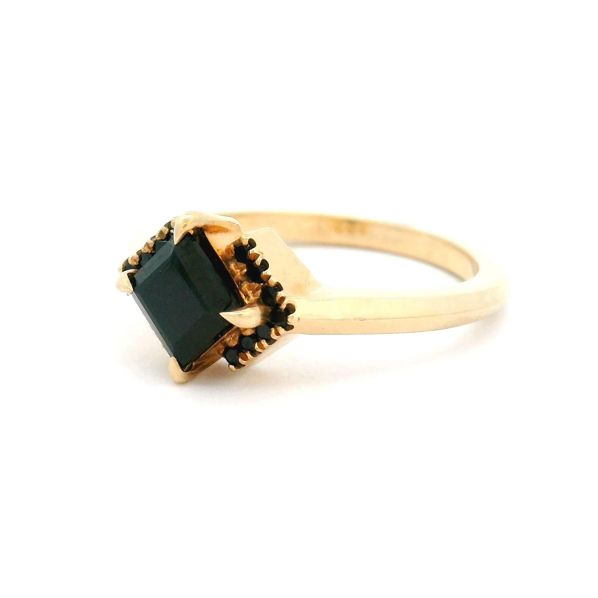 10k Yellow Engagement Ring with 5mm Black Spinel and Accent Black Diamonds - Image 2