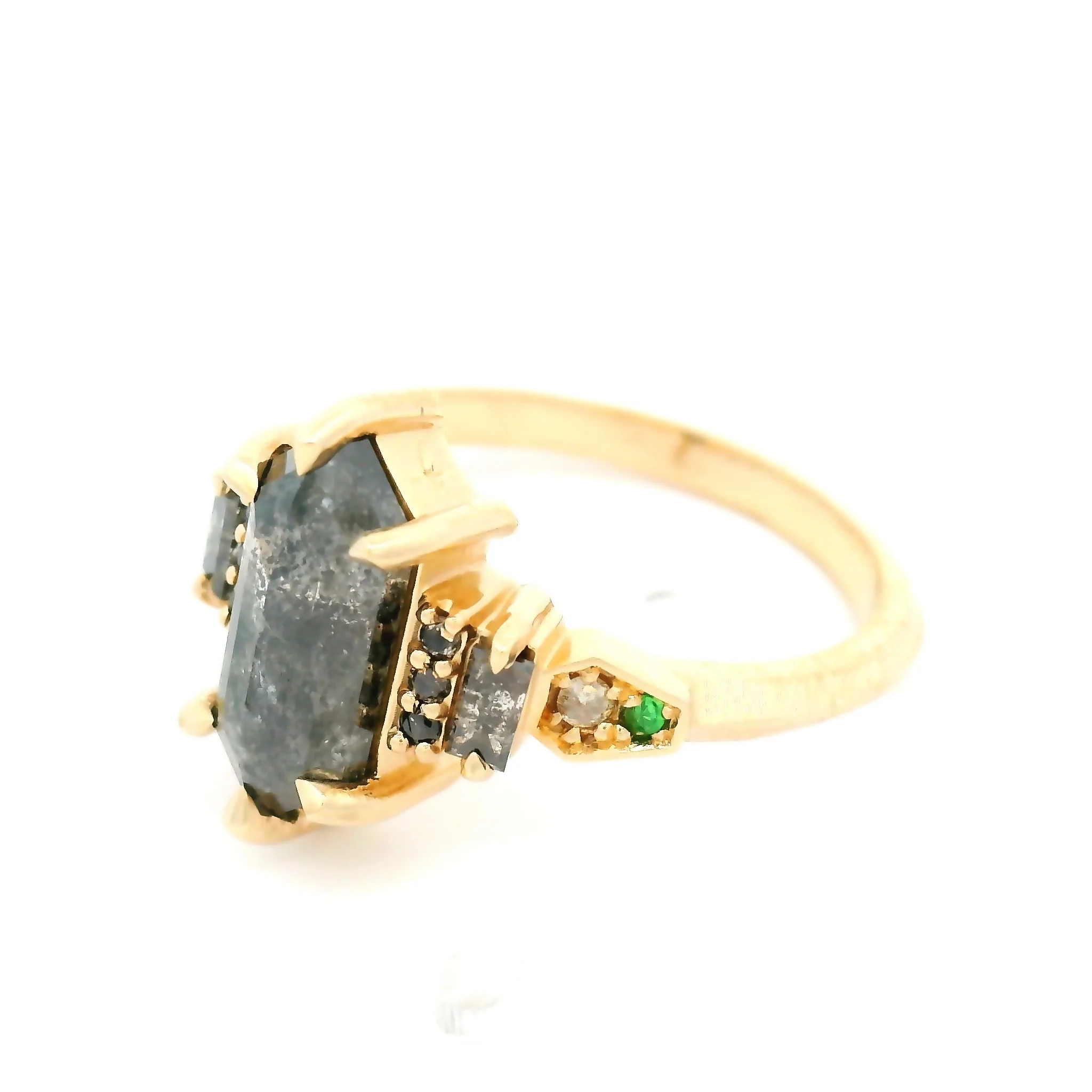 14k Yellow Ring with 2.36ct Rose-Cut Diamond, Accent Diamonds and Tsavorite Garnets - Image 3