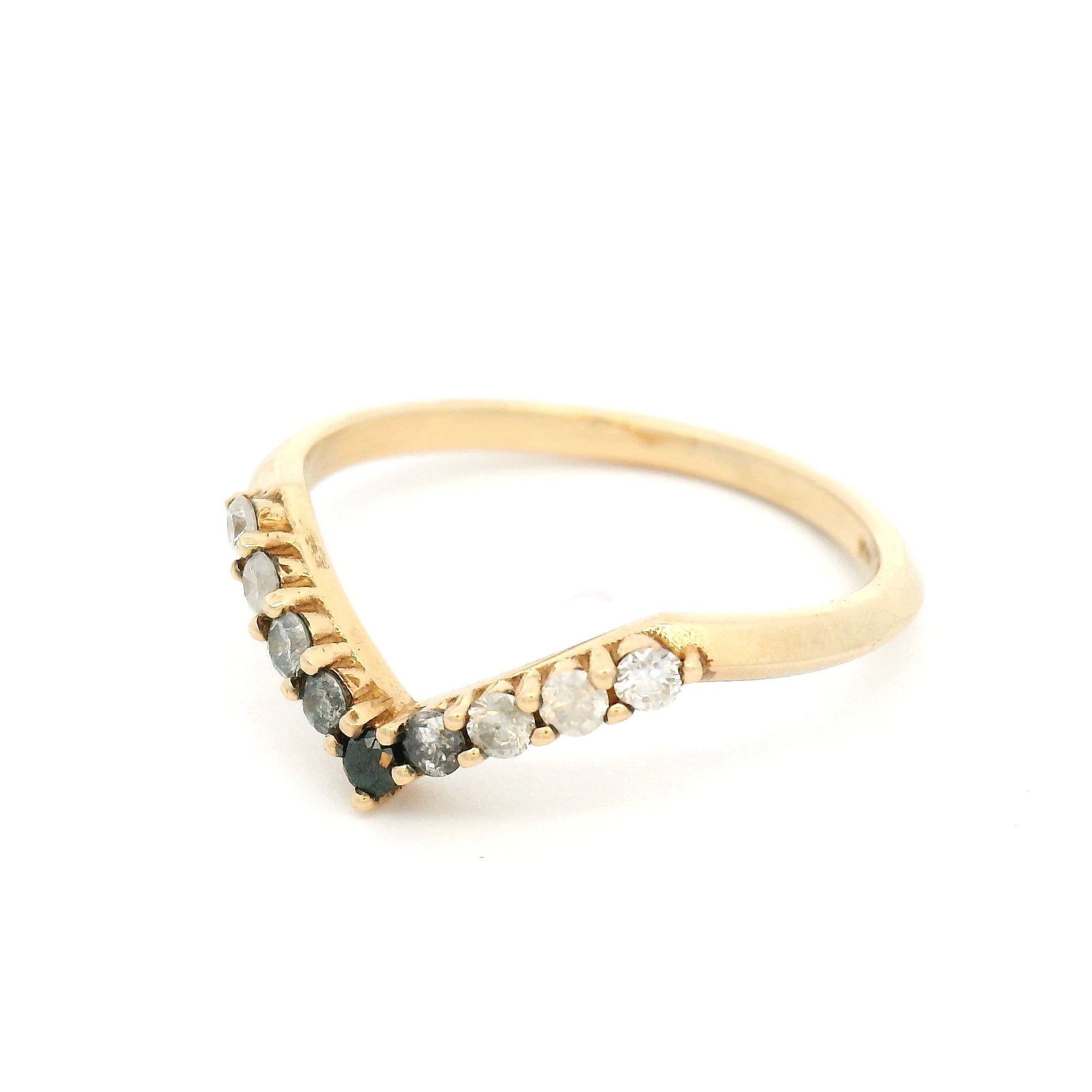 10k Yellow Knife Edge Ombre Chevron Band with 9 Diamonds - Image 2