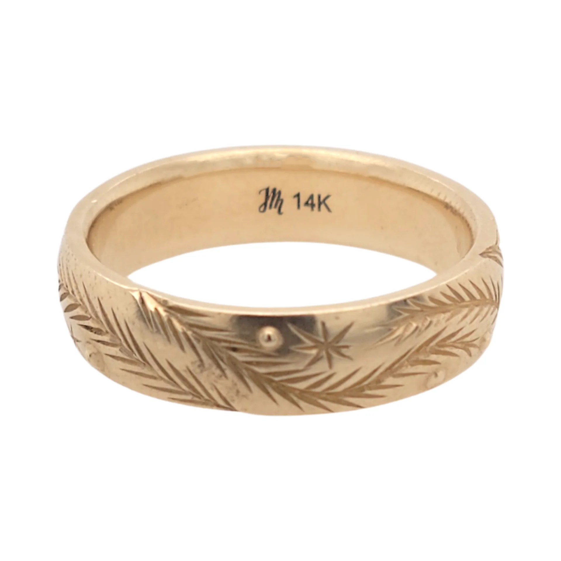 14k Yellow Gold Vine Engraved Wedding Band - Image 3