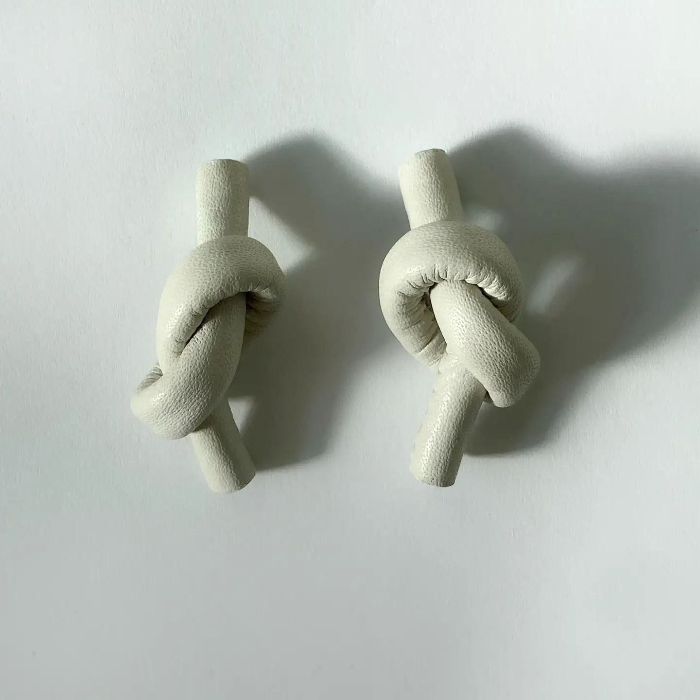 White Leather Knot Earrings - Image 3