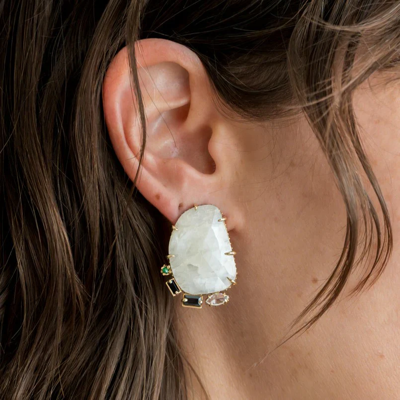 White Sapphire, Black Spinel, Emerald & Topaz Studs - Image 2
