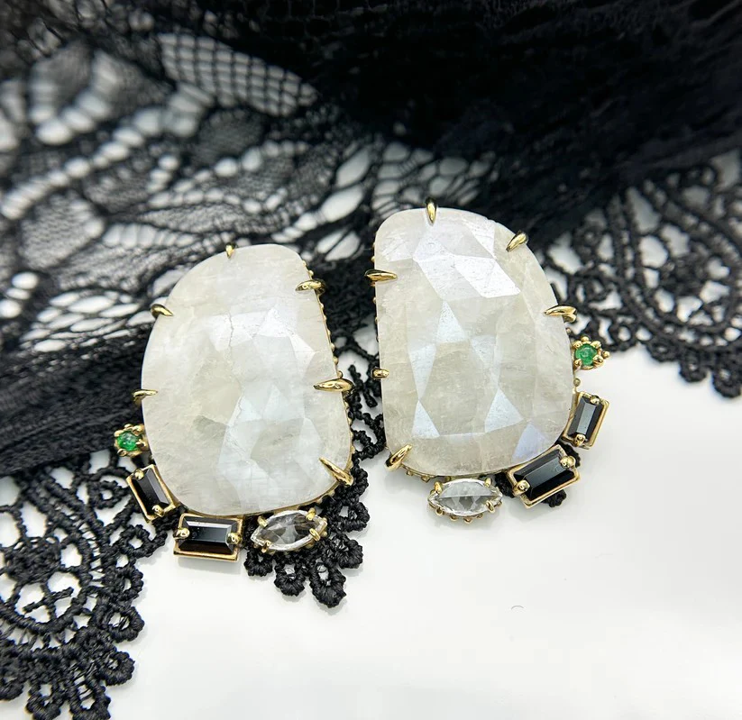 White Sapphire, Black Spinel, Emerald & Topaz Studs - Image 3