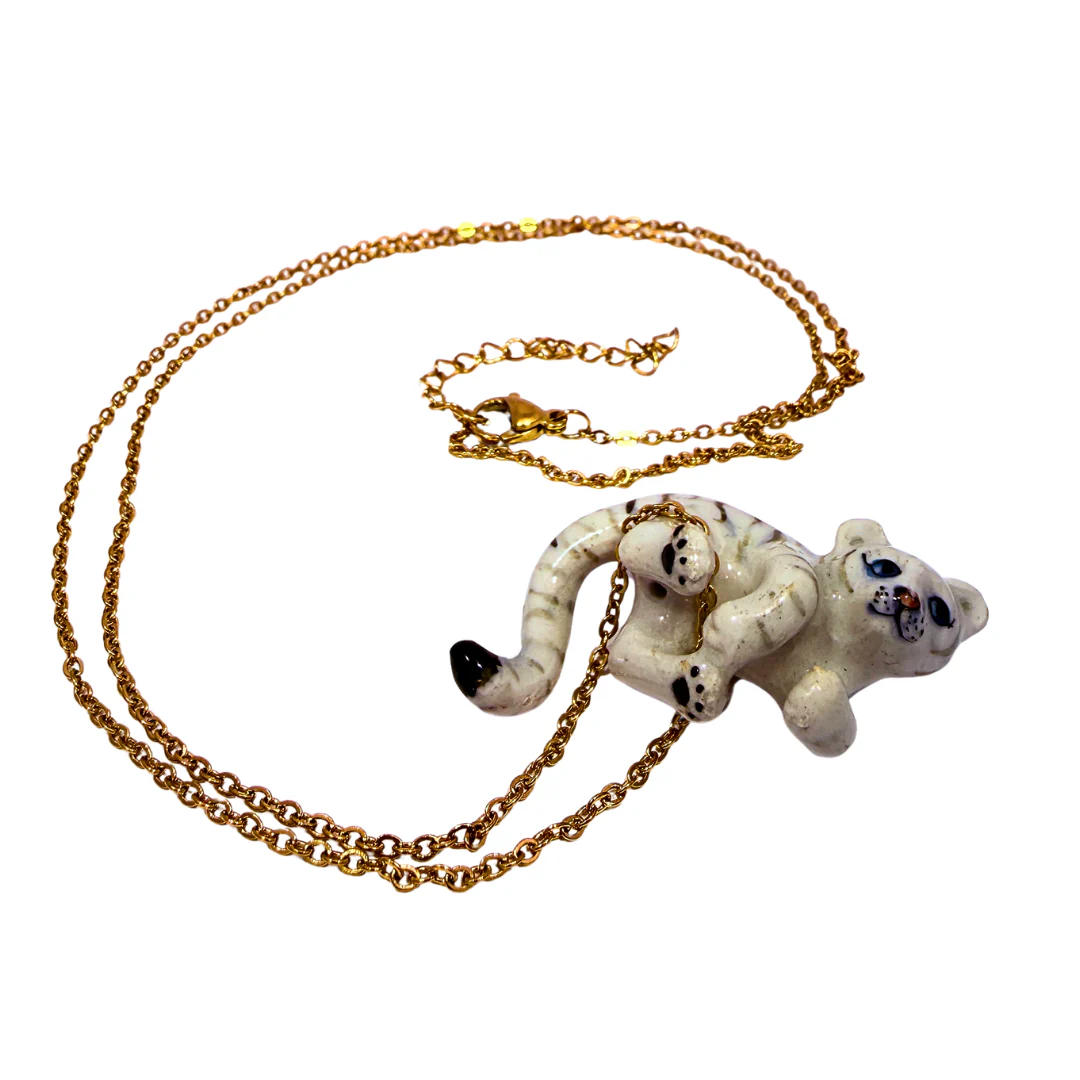 White Tiger Cub Porcelain Pendant - Image 4