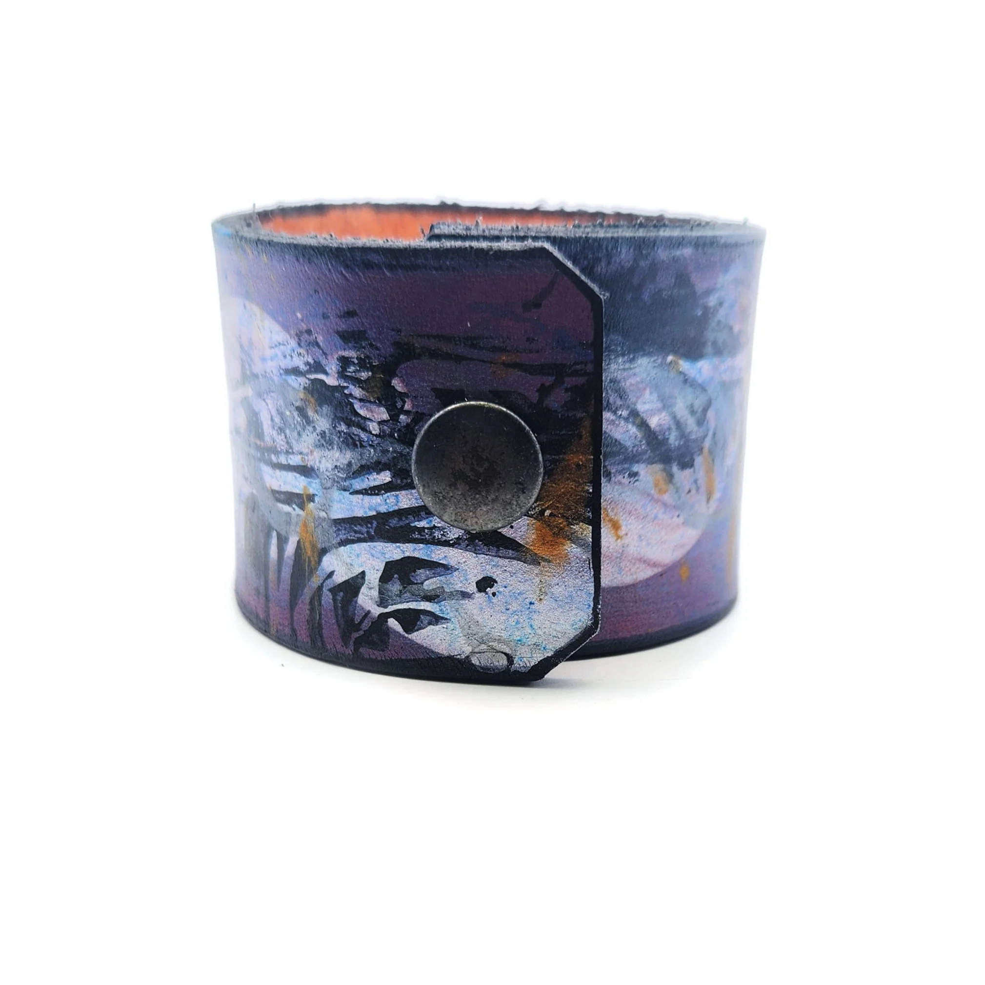 Wide Purple Leather Bracelet - Image 2