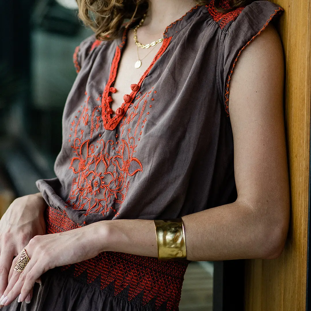 Gold-Plated Wrinkled Cuff Bracelet - Image 2