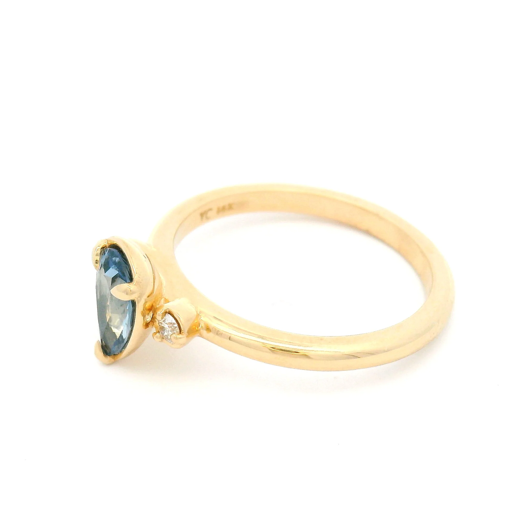 14k Yellow Three Stone Engagement Ring with 0.92ct Blue Sapphire and Accent Diamonds - Image 3