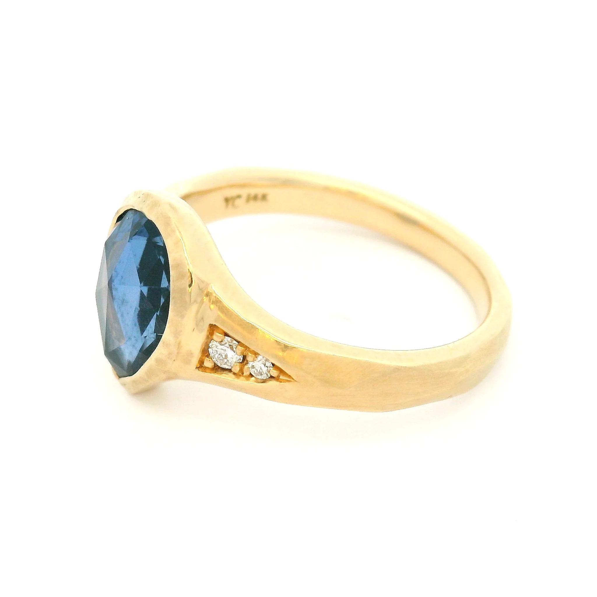 14k Yellow Organic Bezel-Set Engagement Ring with 1.89ct Rose-Cut Sapphire and Accent Diamonds - Image 3