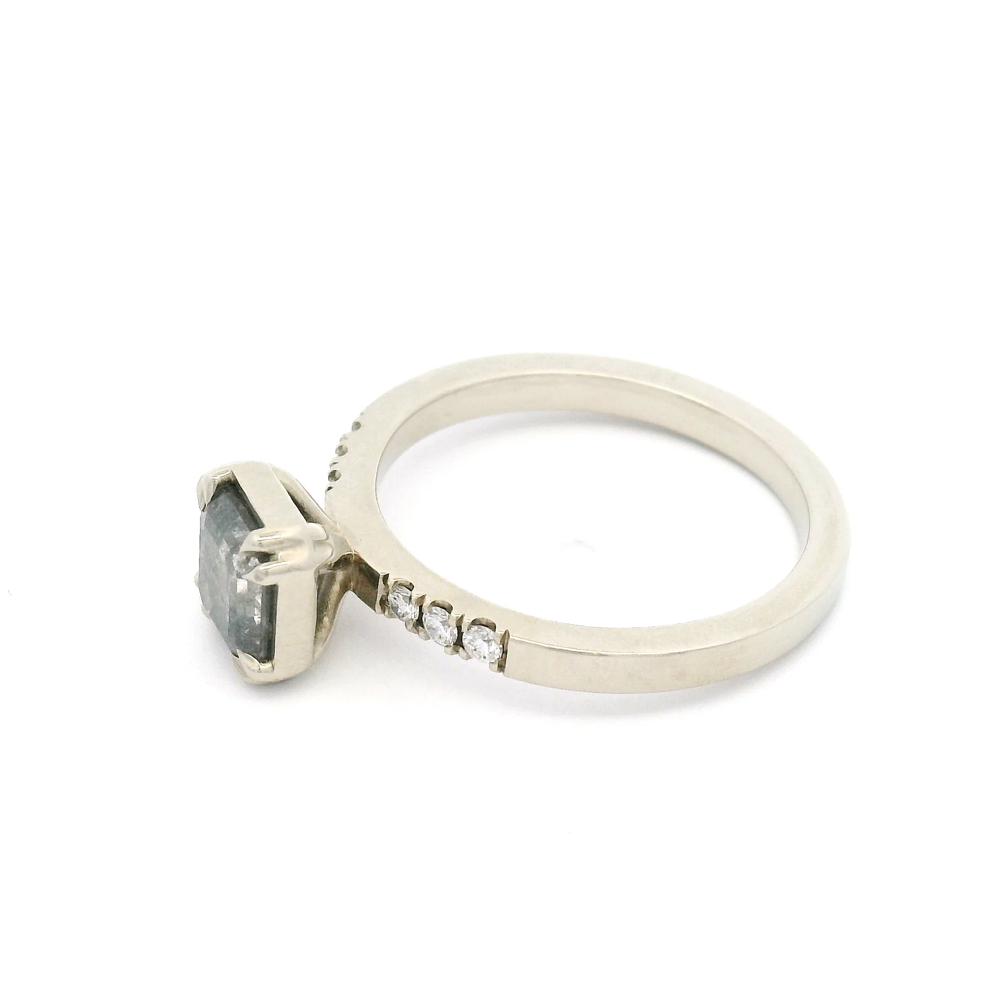 14k White Engagement Ring with 1.18ct Salt & Pepper Diamond and Accent Diamonds - Image 3