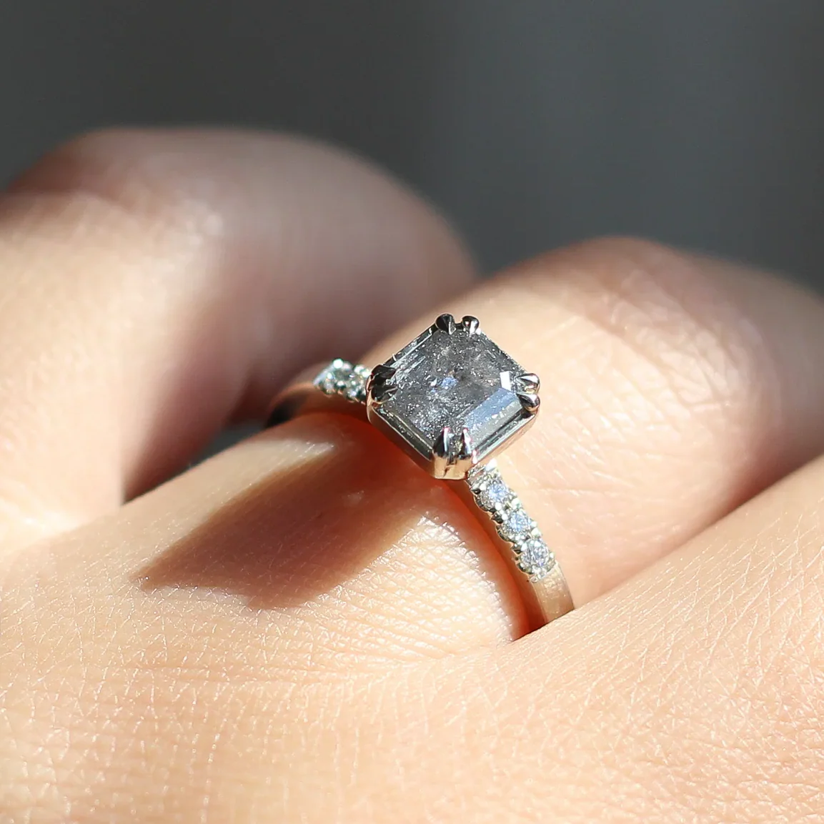 14k White Engagement Ring with 1.18ct Salt & Pepper Diamond and Accent Diamonds - Image 4