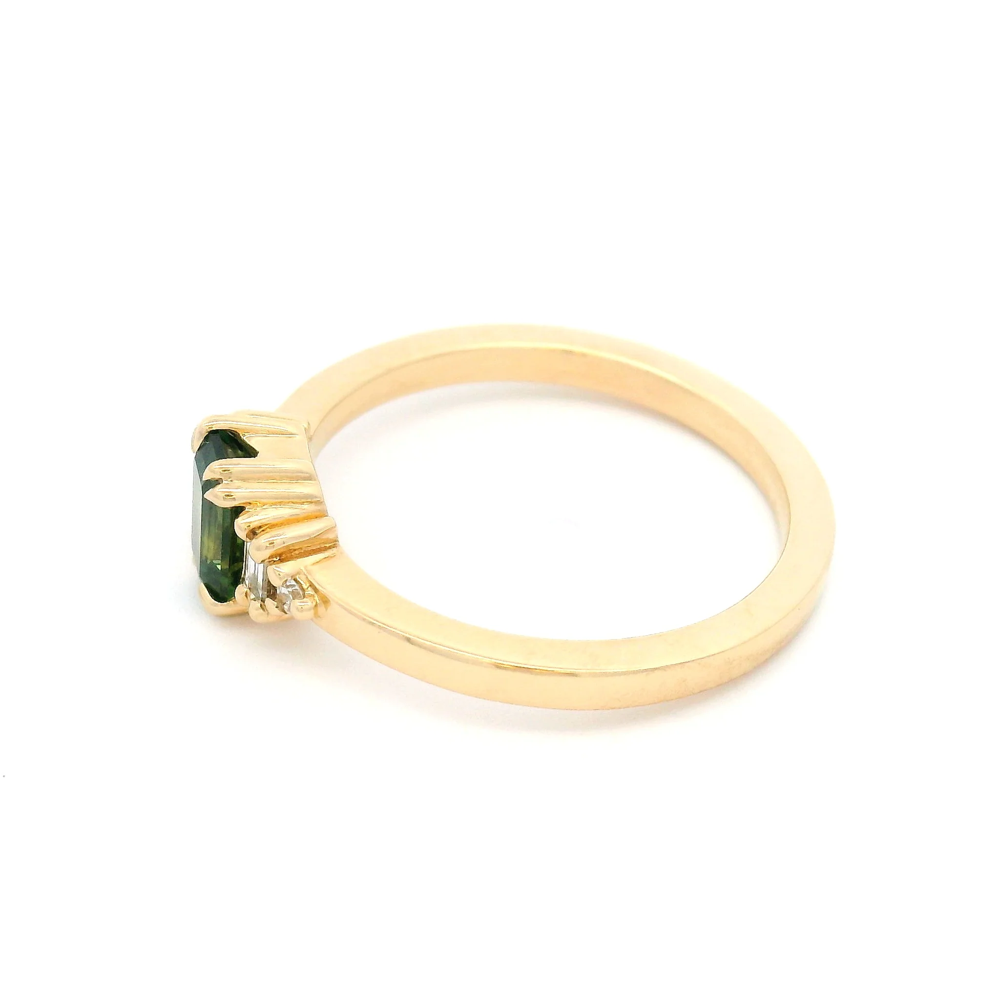 14k Yellow Engagement Ring with 0.75ct Green Emerald-Cut Sapphire and Accent Lab-Grown Diamonds - Image 3
