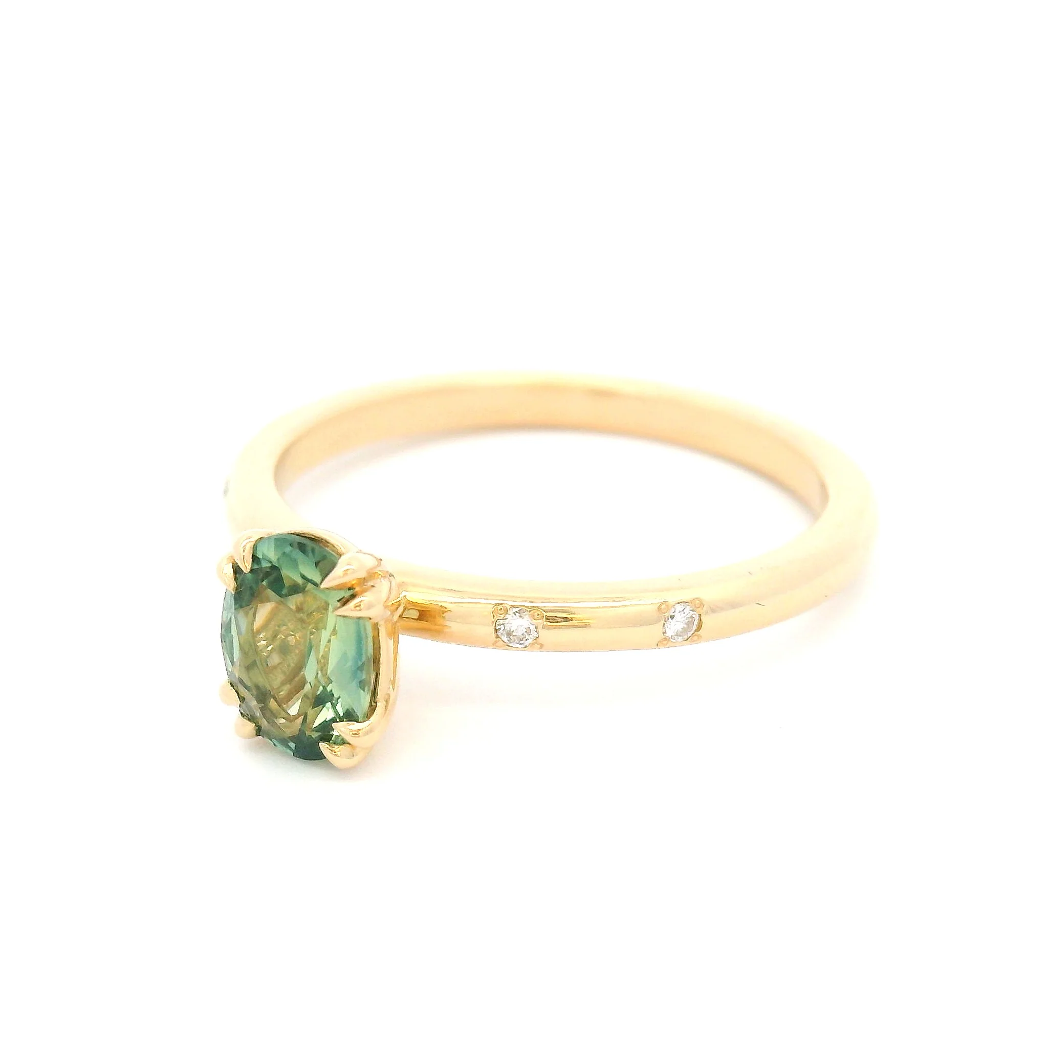 14k Yellow Engagement Ring with 0.79ct Oval Green Sapphire and Accent Diamonds - Image 2