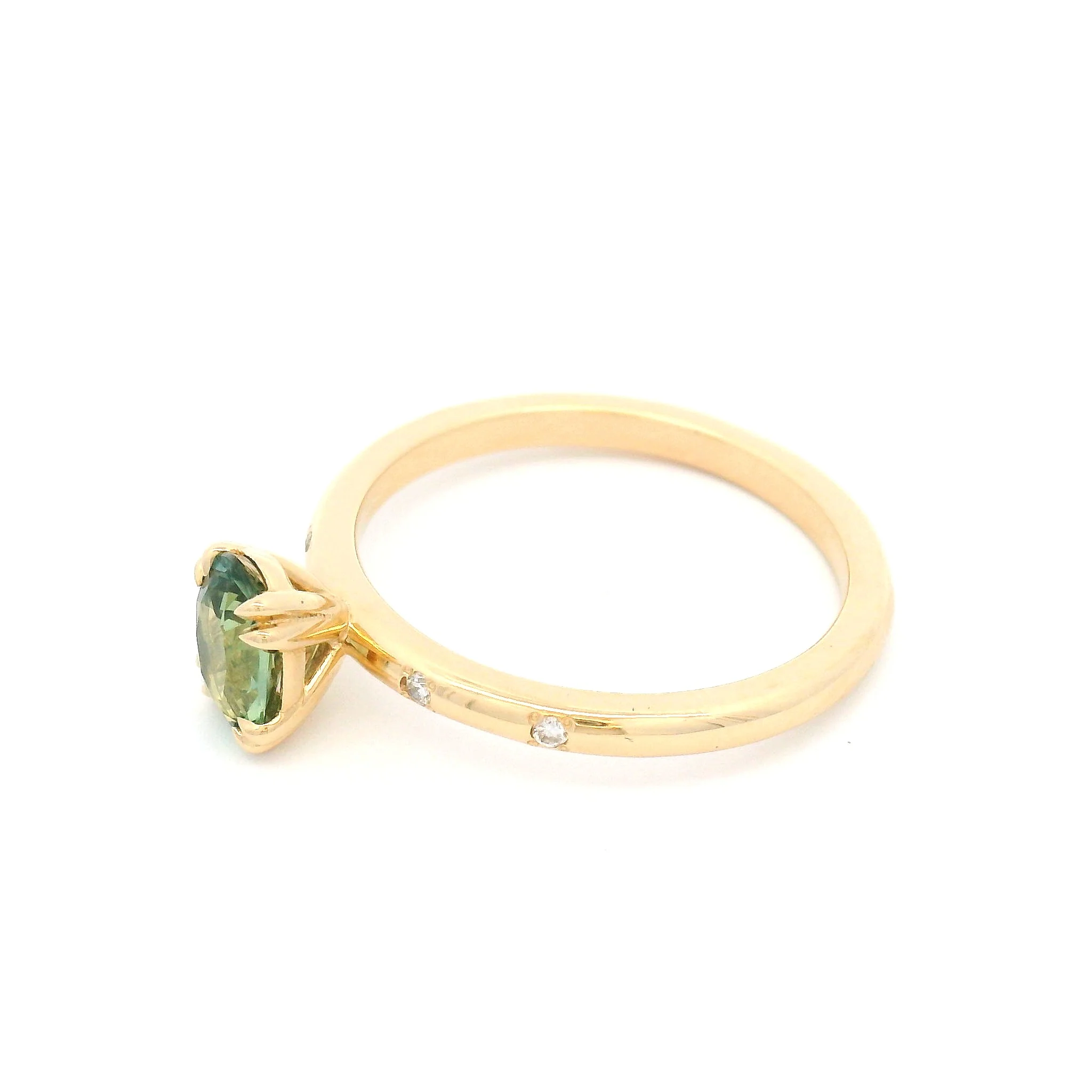 14k Yellow Engagement Ring with 0.79ct Oval Green Sapphire and Accent Diamonds - Image 3