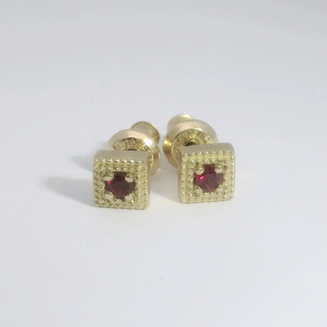 Yellow Gold Ruby Studs - Image 2