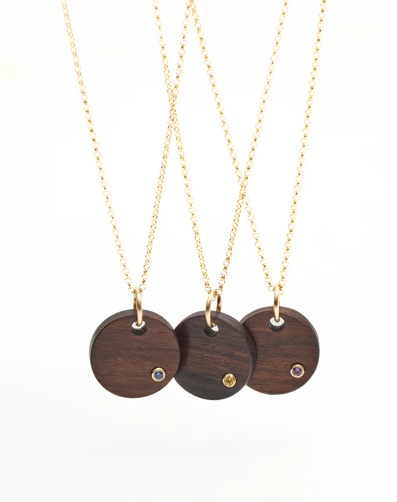 Yellow Sapphire Round Wood Pendant - Image 4