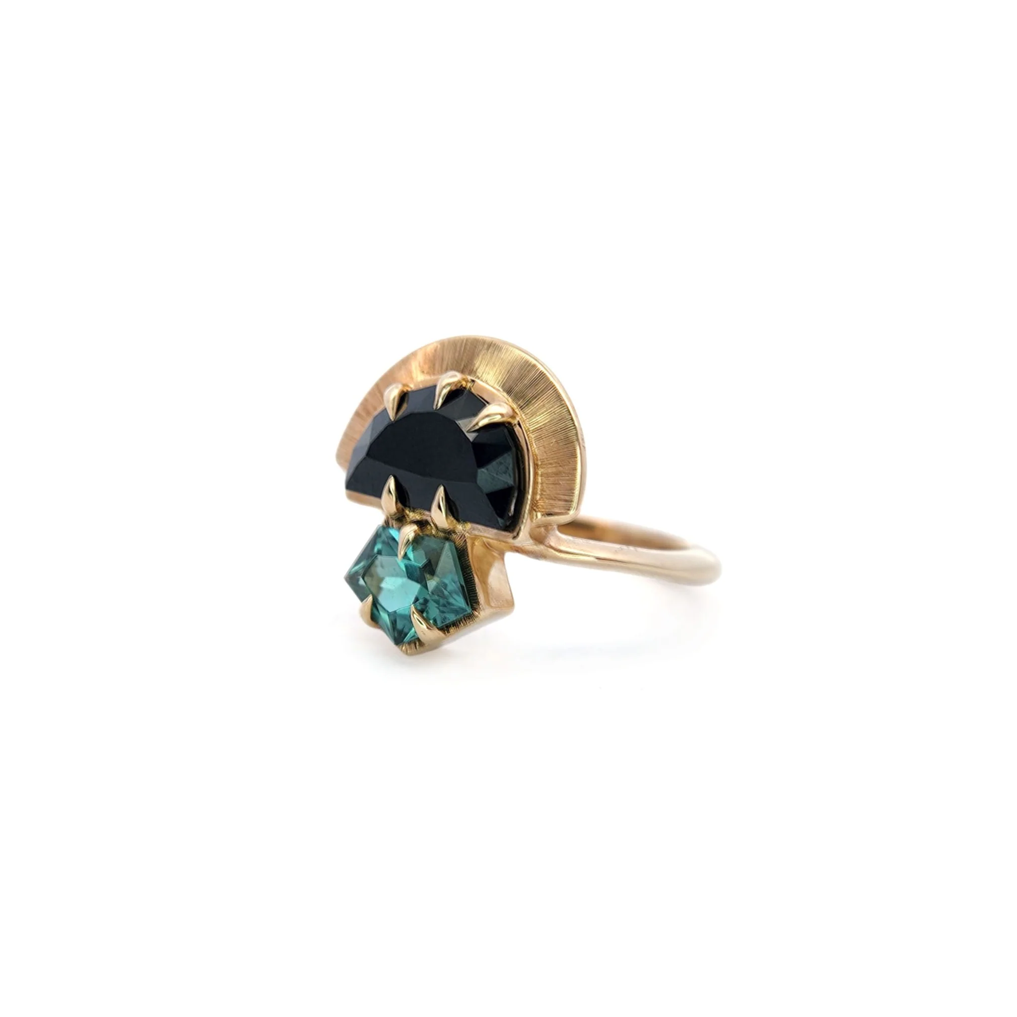 Yzma - 10k Yellow 2.52ct Black Spinel and 0.99ct Mint Tourmaline Crowned Ring - Image 4
