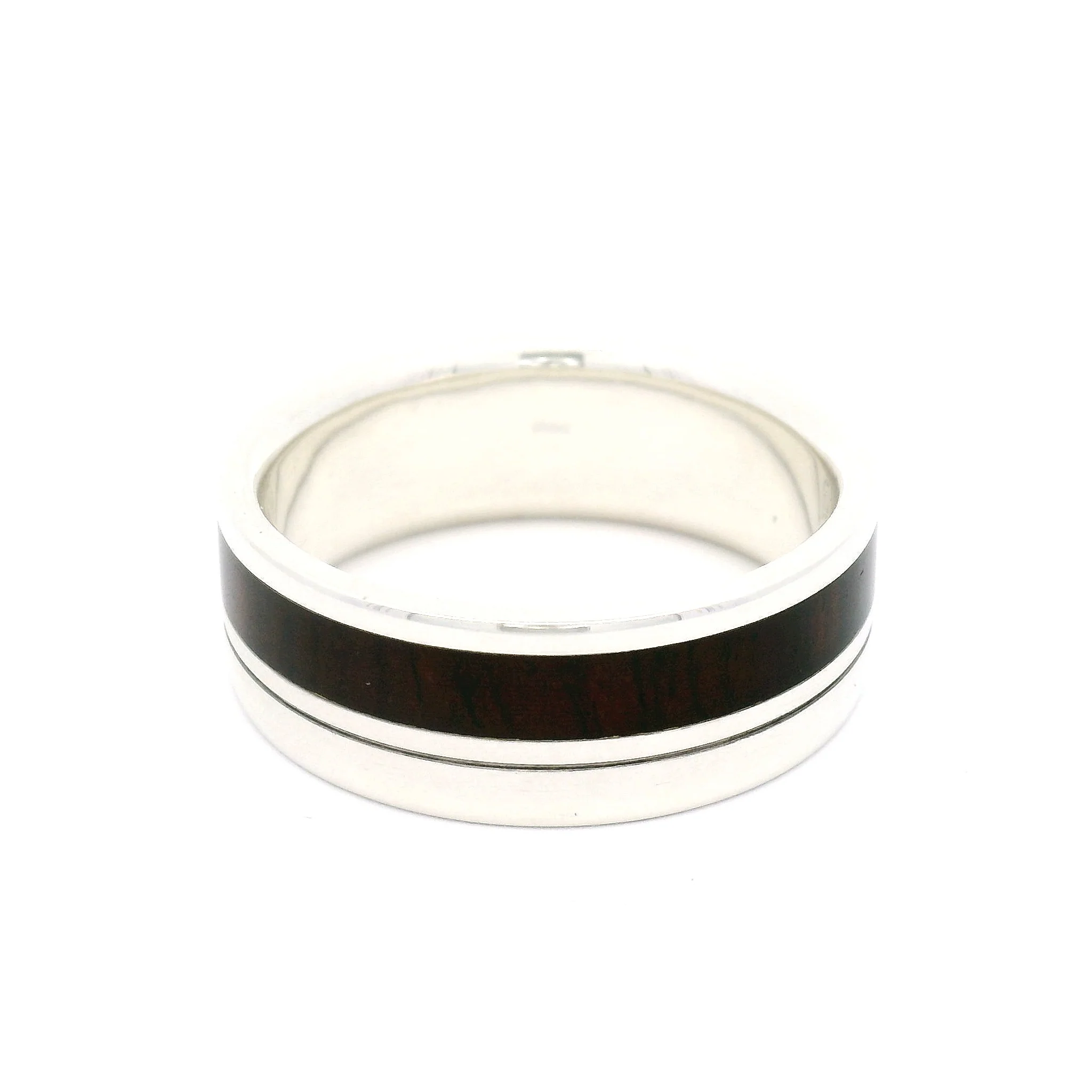Sterling Silver 8.6mm Wide Band with Offset Inlayed Cocobolo Wood - Image 3