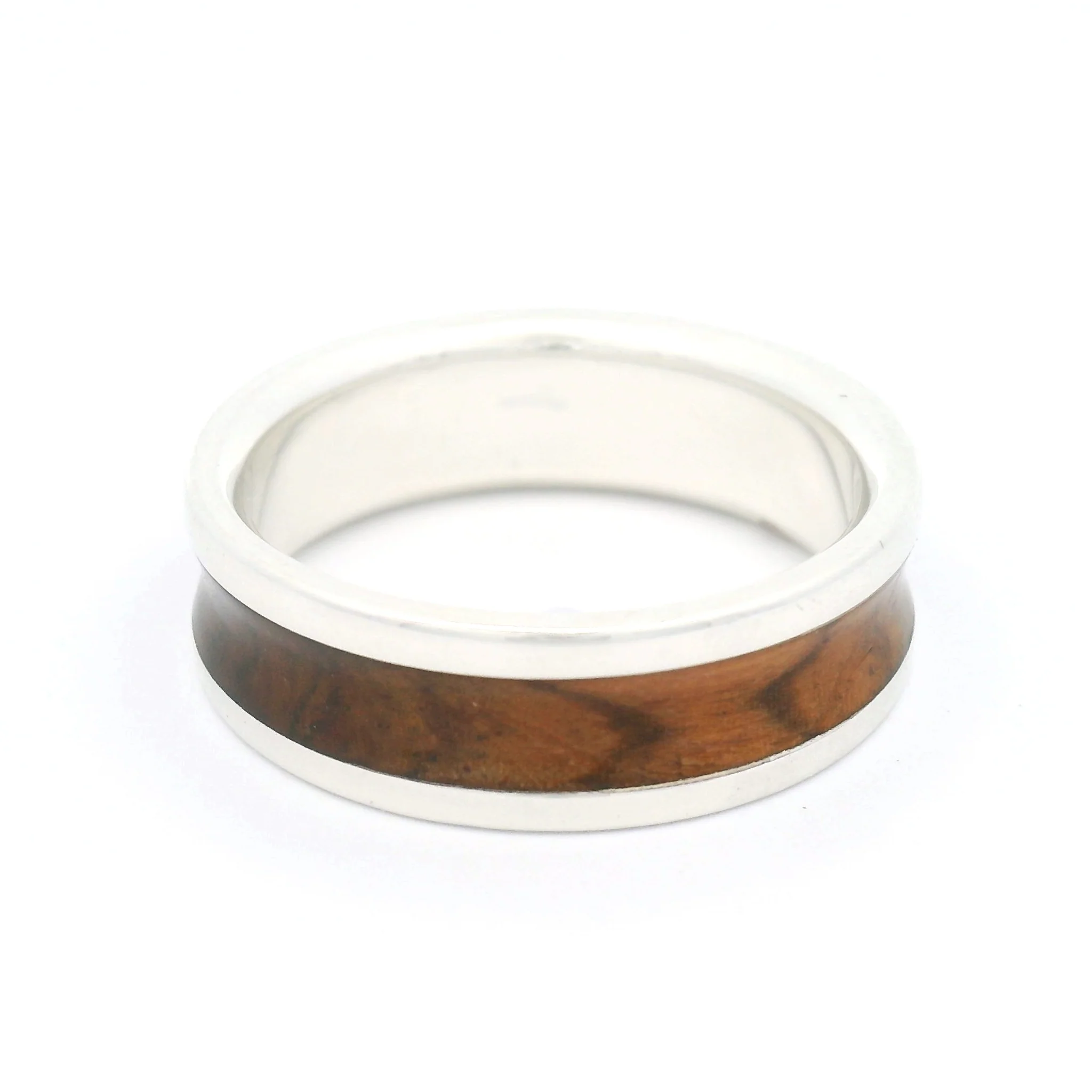 Sterling Silver 7mm Wide Band with Inlayed Honduras Rosewood - Image 3