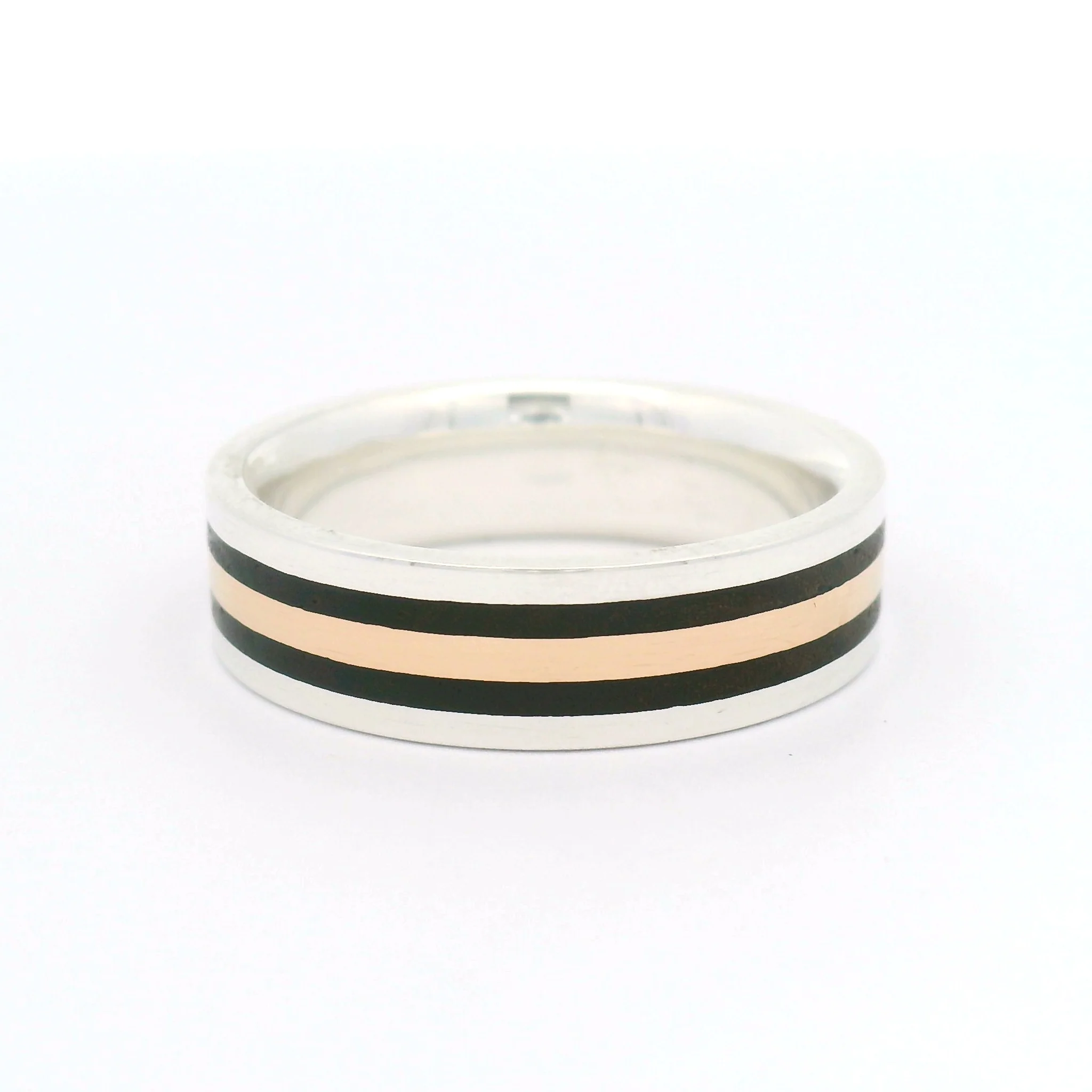 Sterling Silver 5.8mm Wide Band with Inlayed 10k Rose Gold and Cocobolo Wood - Image 2
