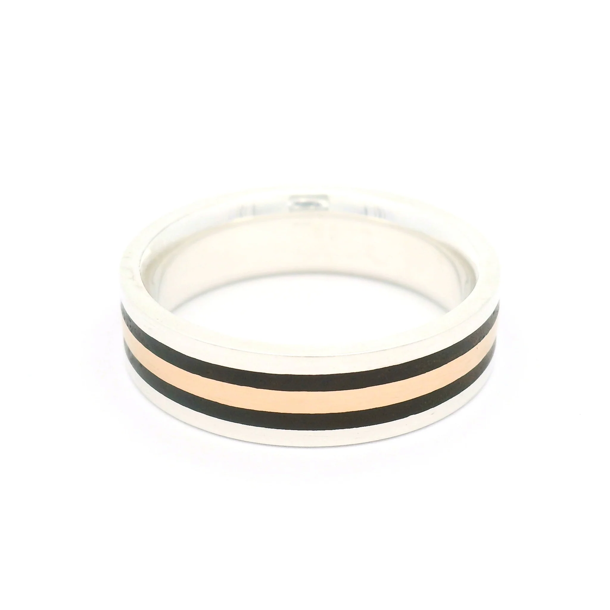 Sterling Silver 5.8mm Wide Band with Inlayed 10k Rose Gold and Cocobolo Wood - Image 3