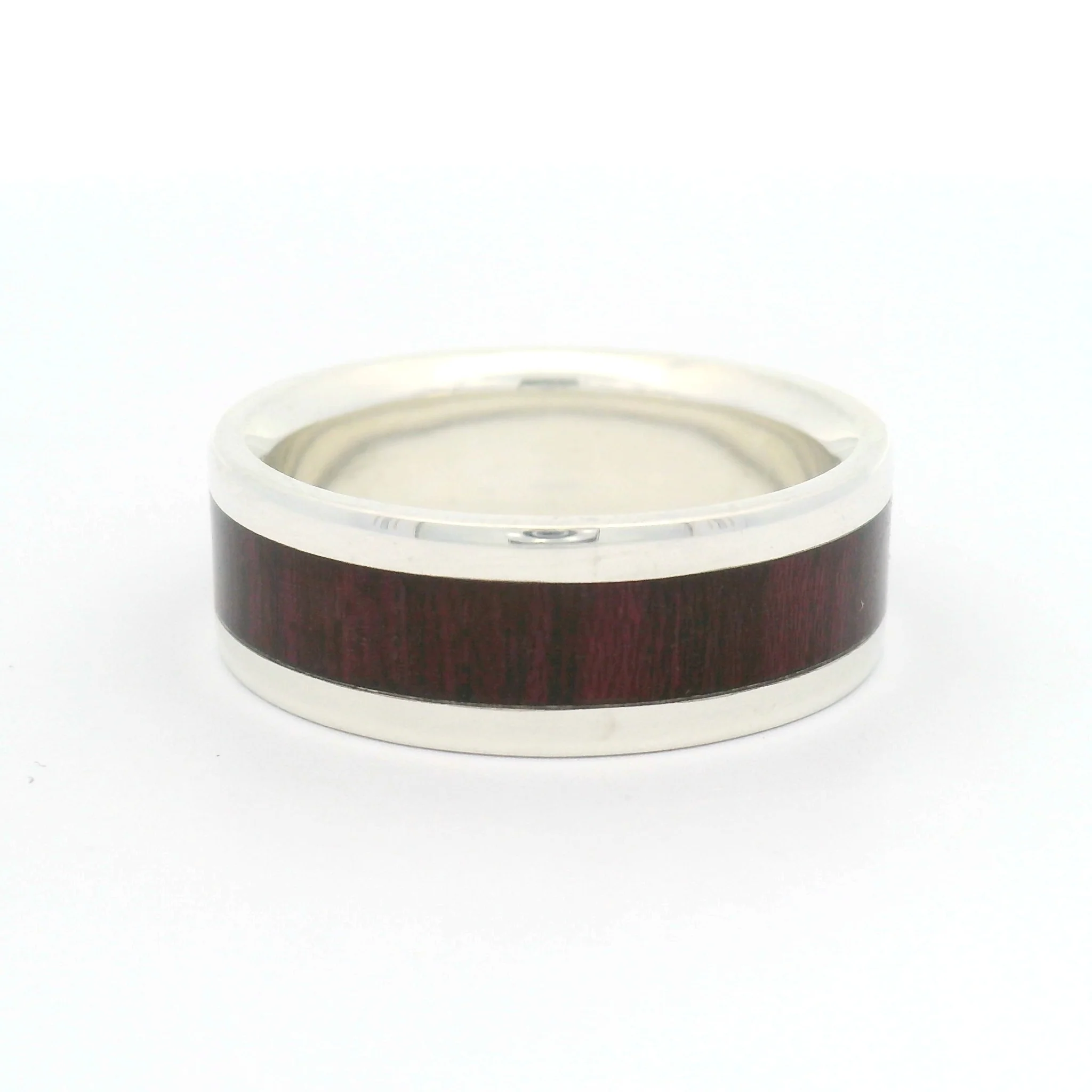 Sterling Silver 7.5mm Wide Band with Inlayed Purpleheart Wood - Image 2