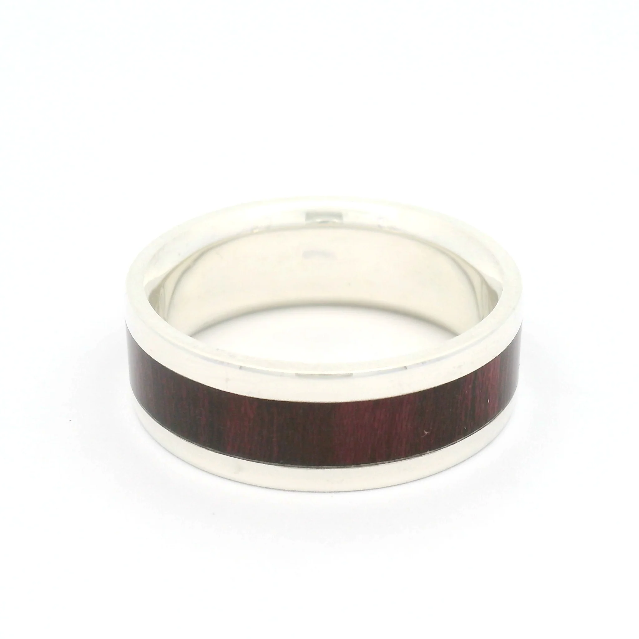 Sterling Silver 7.5mm Wide Band with Inlayed Purpleheart Wood - Image 3