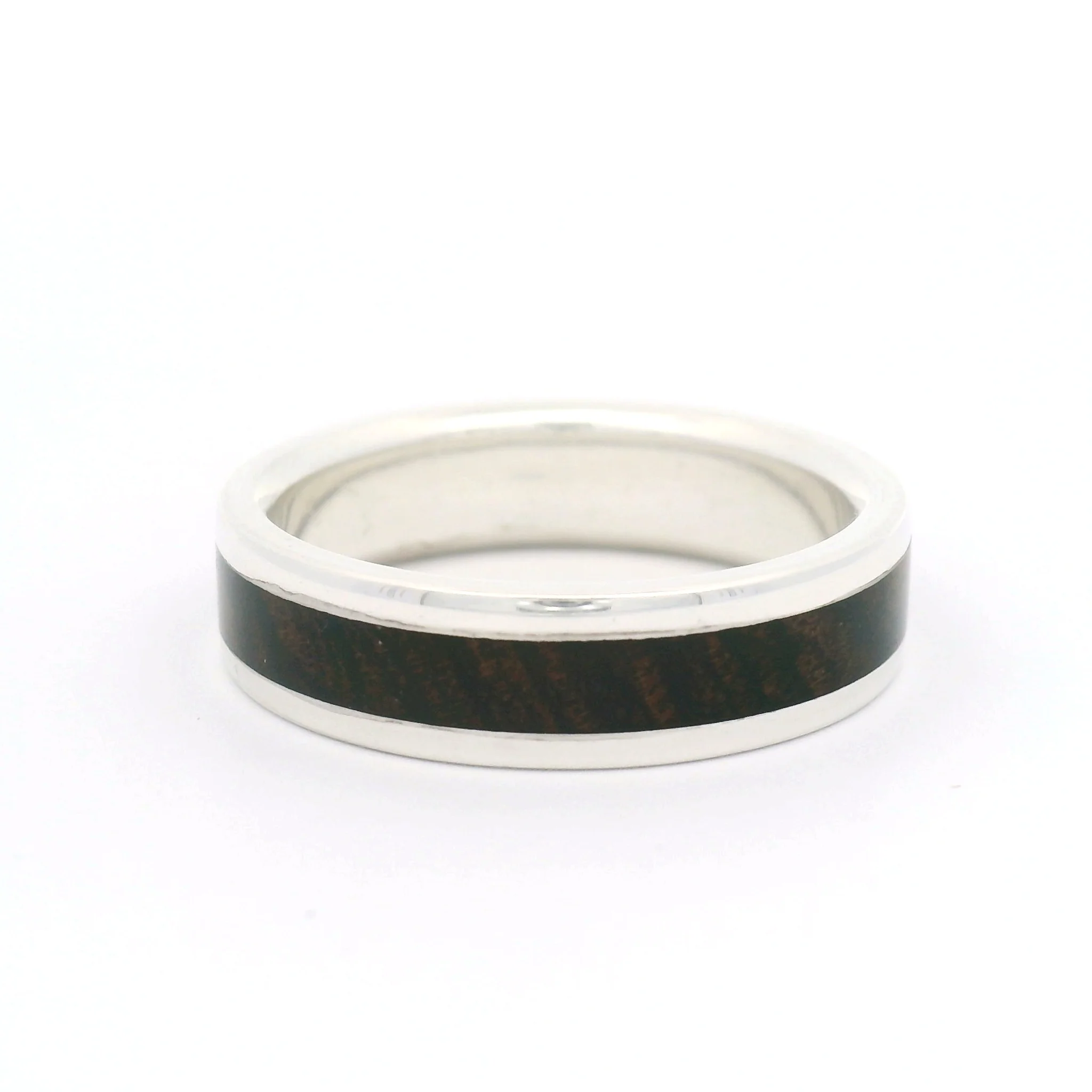 Sterling Silver 5.7mm Wide Band with Inlayed Bocote Wood - Image 2