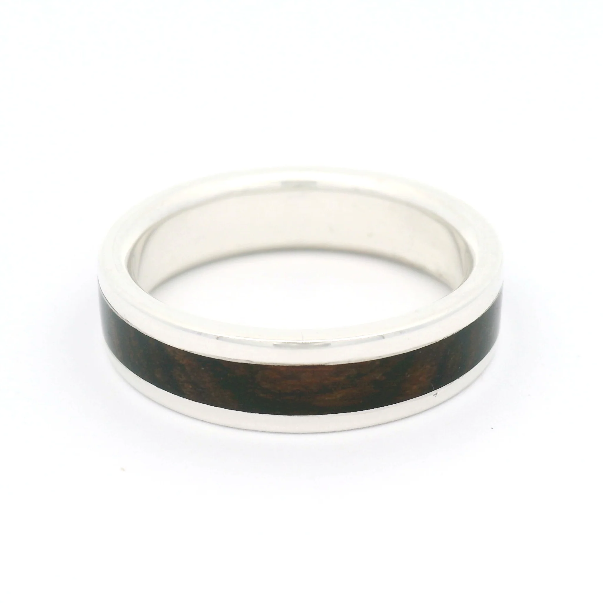 Sterling Silver 5.7mm Wide Band with Inlayed Bocote Wood - Image 3