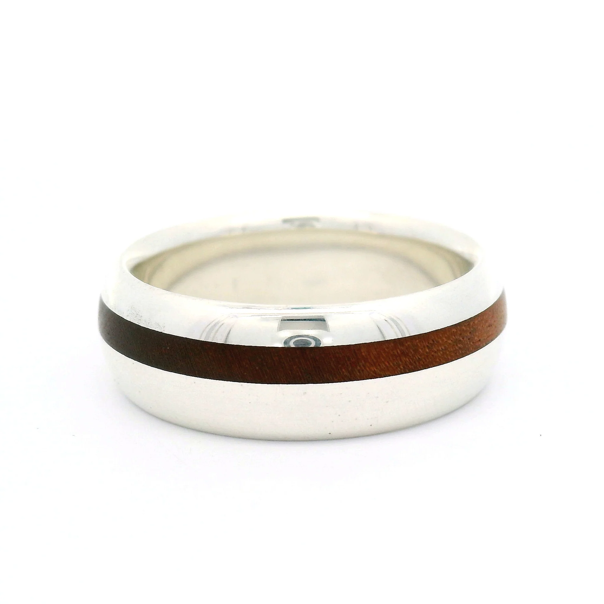 Sterling Silver 7.1mm Wide Half Round Band with Inlayed Pink Ivory Wood - Image 2