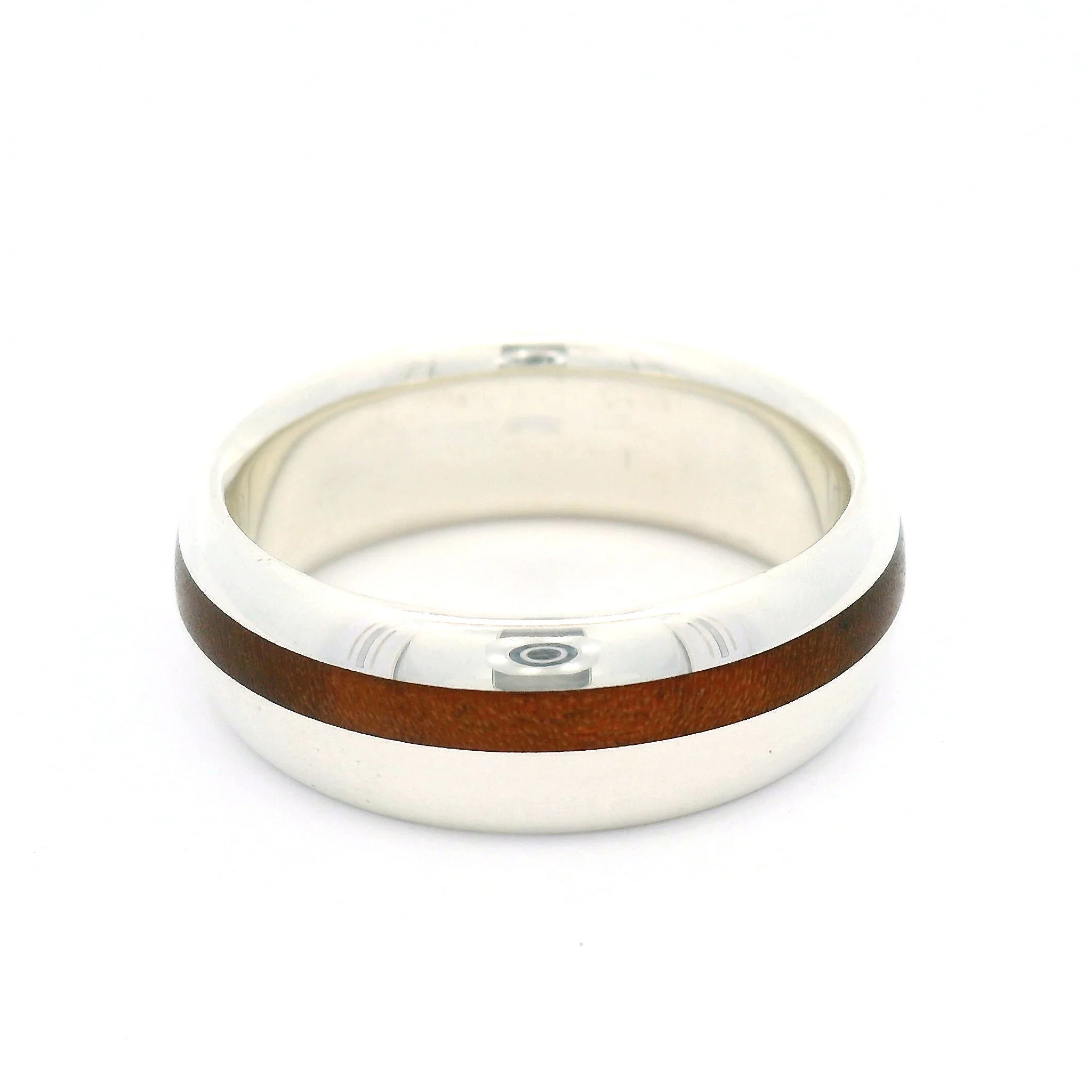 Sterling Silver 7.1mm Wide Half Round Band with Inlayed Pink Ivory Wood - Image 3