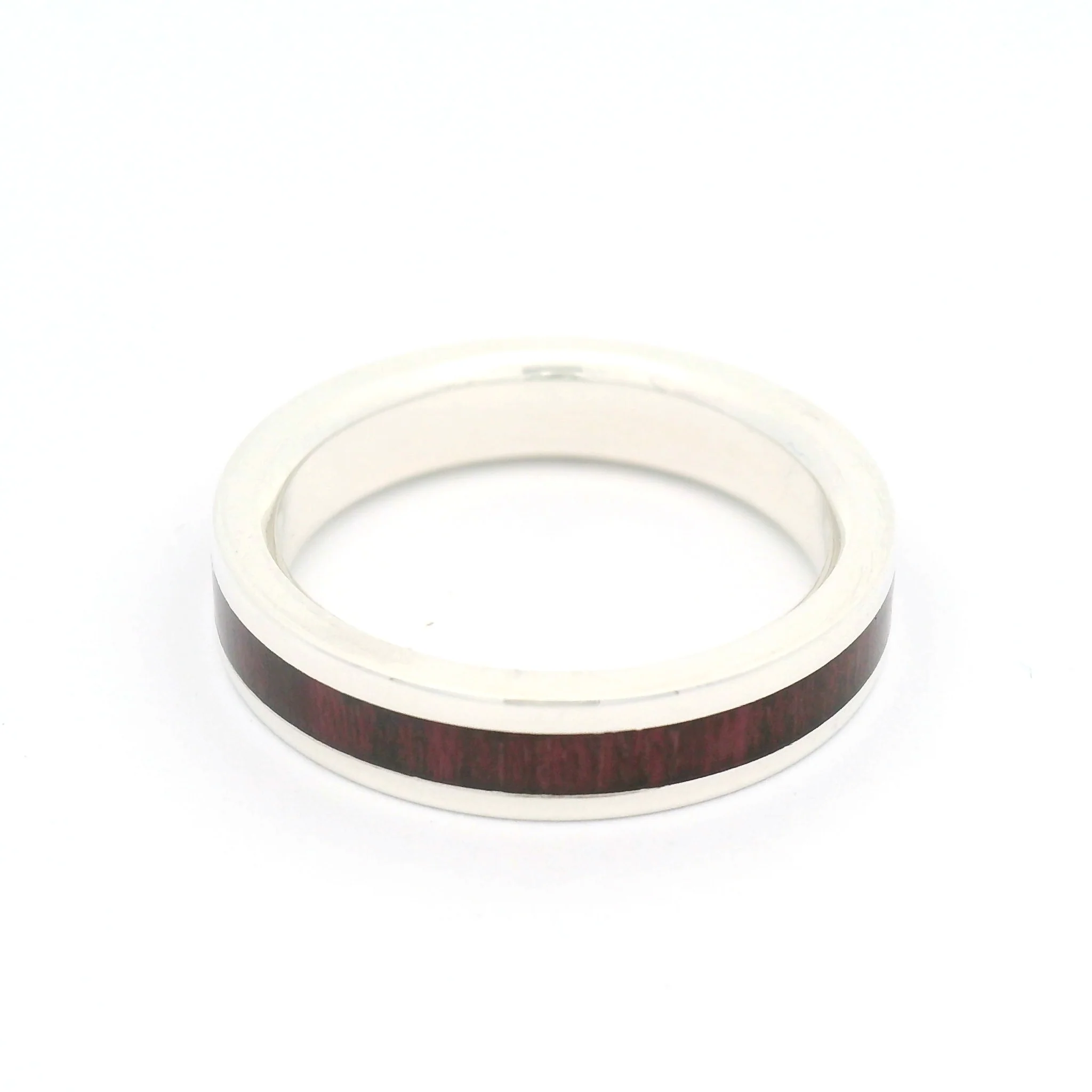 Sterling Silver 4.4mm Wide Band with Inlayed Purpleheart Wood - Image 3