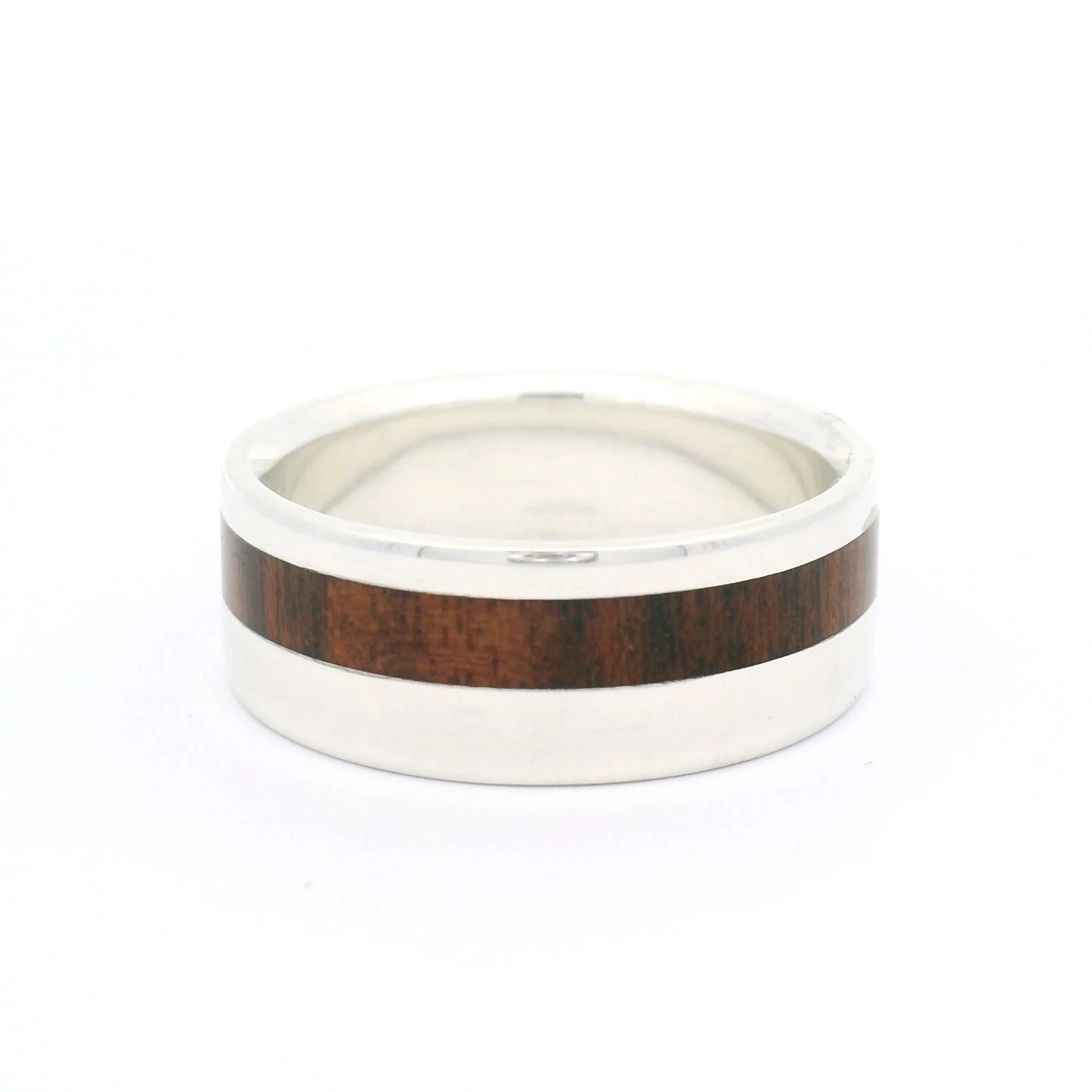 Sterling Silver 8.5mm Wide Band with Offset Inlayed Bubinga Wood - Image 2